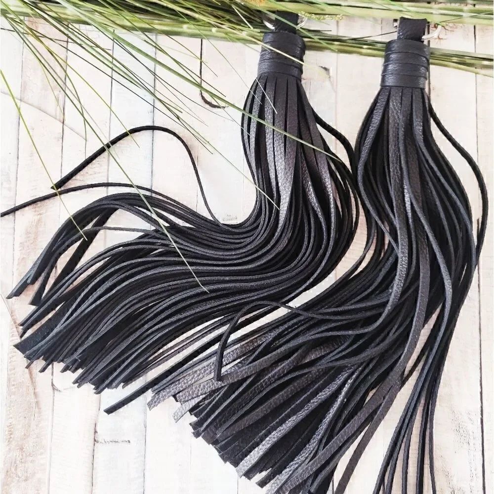 💥 MURKA BLACK LEATHER LARGE MOTORCYCLE TASSEL